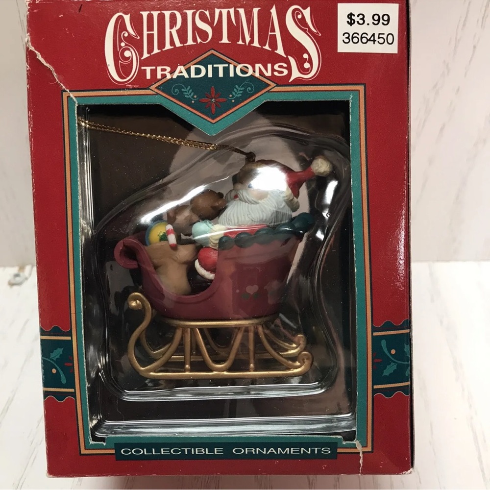 Vtg Christmas Traditions Santa in Sleigh Christmas Ornament Hong Kong